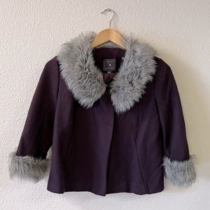 Purple coat with faux fur trim, size S